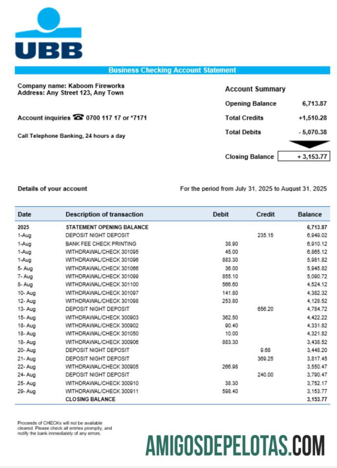 Declaração de empresa de negócios UBB em formato Word e PDF exemplo real